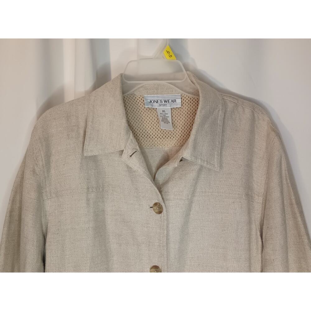 Vtg Jones Wear Womens Linen Chore Jacket XL Beige Minimalist Lagom Coastal - Picture 2 of 9